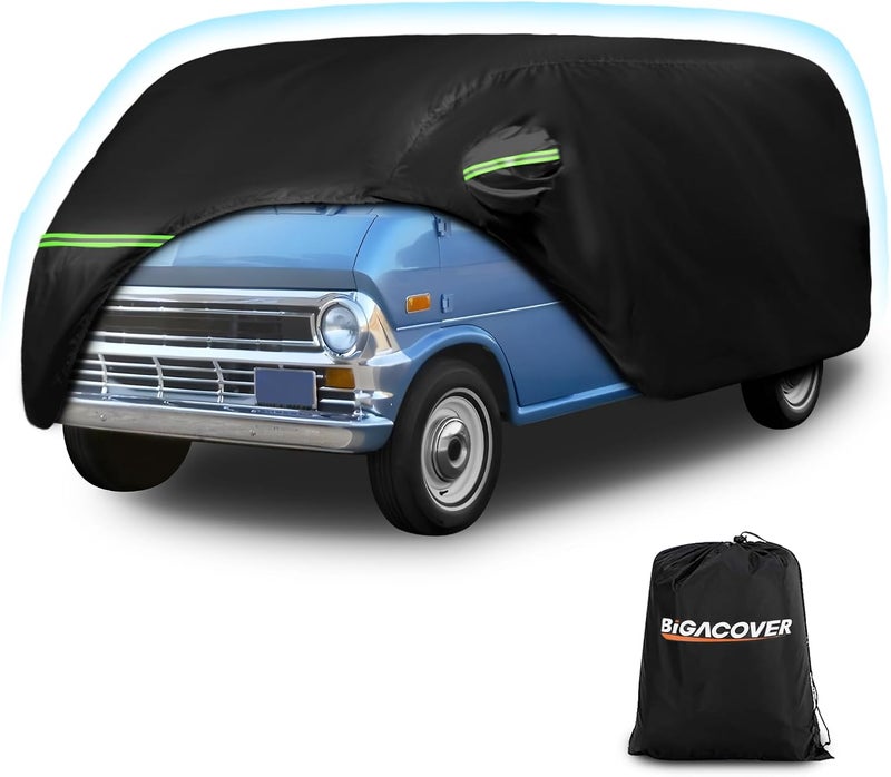 BIGACOVER Waterproof Car Covers for 1961-1974 Falcon Club Wagon E-100,Econoline E-100 Van,420D Oxford Cloth Sun Heat Protection Outdoor Full Covers with Driver Side Zipper Windproof Heavy Duty All Weather - Image 1